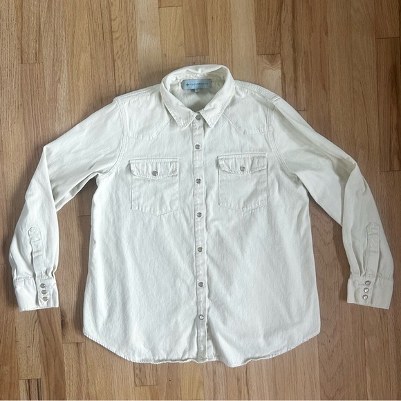 TUCKERNUCK ivory steele denim button down shirt pearl snap western cotton size L - Picture 13 of 13